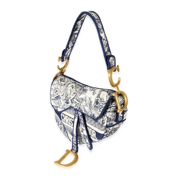 Christian Dior Blue Toile de Jouy Embroidery Saddle Bag - Picture 2 of 7